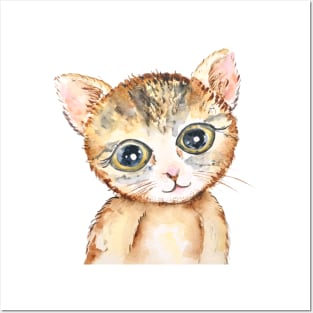 cute baby cat pussy watercolor Posters and Art